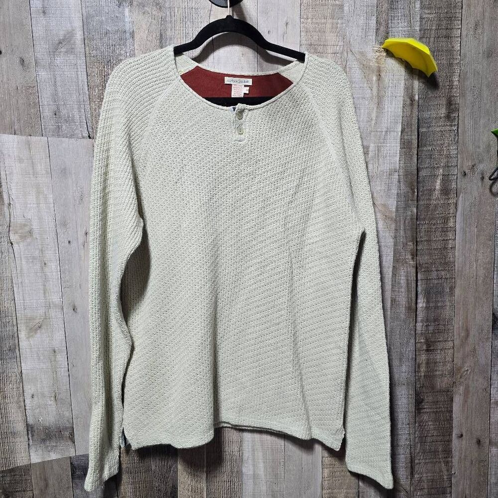 Carbon2Cobalt C2C Beige Knit Henley Pullover Sweater Medium Oversized Trendy